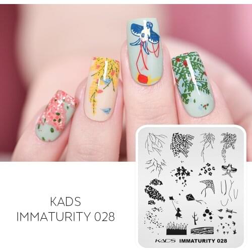 KADS Nail Art Stamping Plates Immaturity 028 Stamping Templates Spring Flower Overprint Kite Nail Image Plate Stencil Nails Tool
