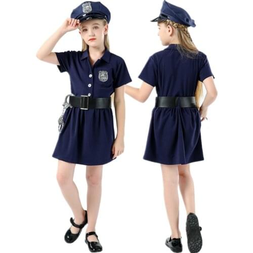 Kids Cop Police Officer Cosplay Costume Set Carnival Party Fancy Dress Childrens Day Wear Girls Policewoman Uniform