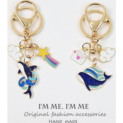 Creative Whale Keychain Lovely Cartoon Dolphins Backpack Handbag Car Key Airpods Accessories Couples Pendant Keyring Fine Gift
