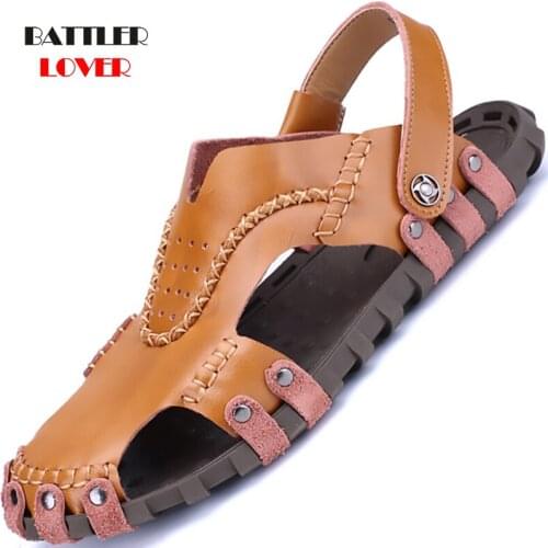 Summer Sandals For Men Genuine Leather Beach Breathable Sandalies Male Comfortable Soft High Quality Slippers Flip-Flops 2020