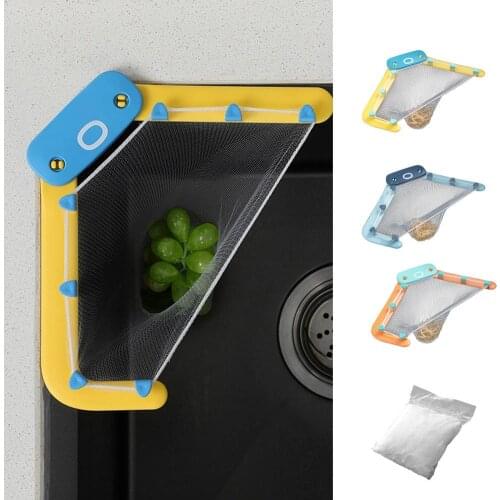 Hot Kitchen Triangular Sink Strainer Drain Vegetable Fruit Drainer Basket Suction Cup Rack For Kitchen Storage Sink Filter Shelf