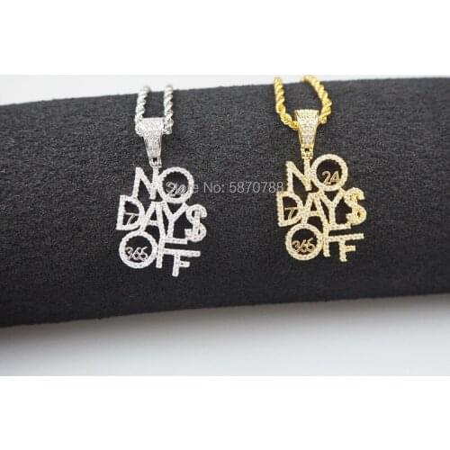 Hip Hop Ice Out Gold Plated Letter Brass Pendant Zircon Pendant Necklace Chain No days off for men