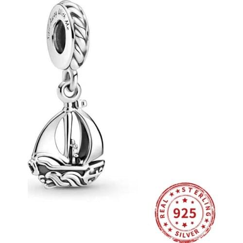 Real 925 Sterling Silver Beads Charms sail always with me Pemdent Charms Fit Original Pandora Bracelets Women Diy Jewelry