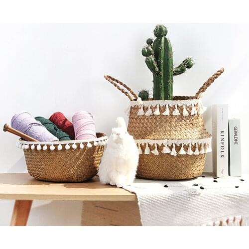 Nordic Macrame Wicker Basket Panier Osier Cesta Mimbre Laundry Storage Baskets Seagrass Woven Laundry Basket for organizing