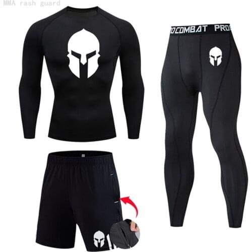 New 2020 Mens Suit Sportswear Tights Fitness MMA Compression Clothing rash guard masculino mens jogging leggings long T-shirt