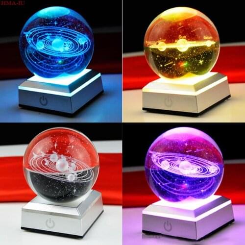 New 6/8cm K9 Crystal Solar System Planet Globe 3D Laser Engraved Sun System Ball