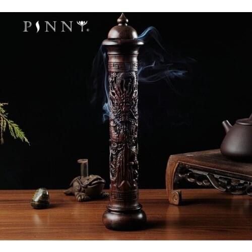 PINNY Ebony Wood Dragon Sculpture Stick Incense Burner Wood Pomades Joss Sticks Incense Holder Handmade Censer Aromatherapy