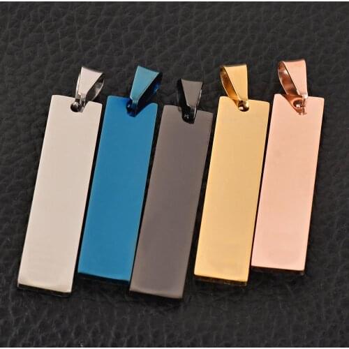 5Pcs Stainless Steel Rectangle Stamping Blank Dog Tags Pendant Name or Logo Necklace Jewelry Findings 45*10mm