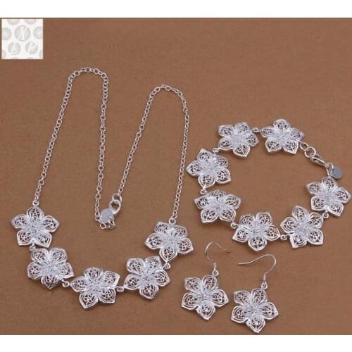 S450N925 sterling Silver color jewelry set, fashion jewelry set Bracelet Necklace Earring Ring