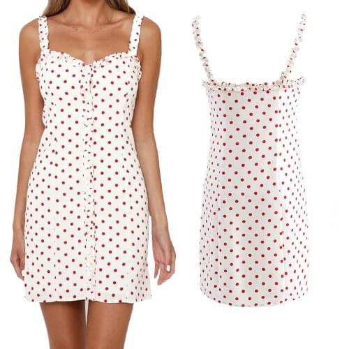 NEMOLEMON Sexy Mini Womens Dress Red Dot Sleeveless Waist Short Black Blue Dress Summer Slim casual vestidos