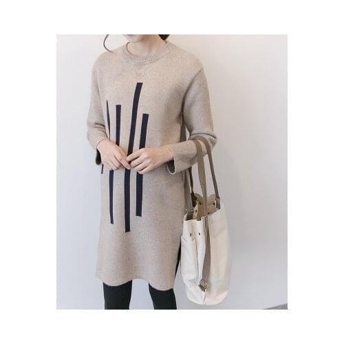 Maternity Sweaters Fashion Print Long Dress Knitting Dress for Pregnant Women Autumn Winter Maternity Pullover Pregnancy Clothes
