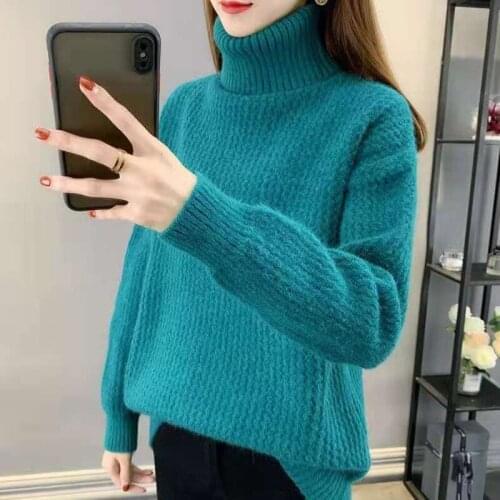 Casual thick big Autumn Winter high-neck Sweater Pullover Women warm chic female loose Wool sweater Basic wool Sweaters