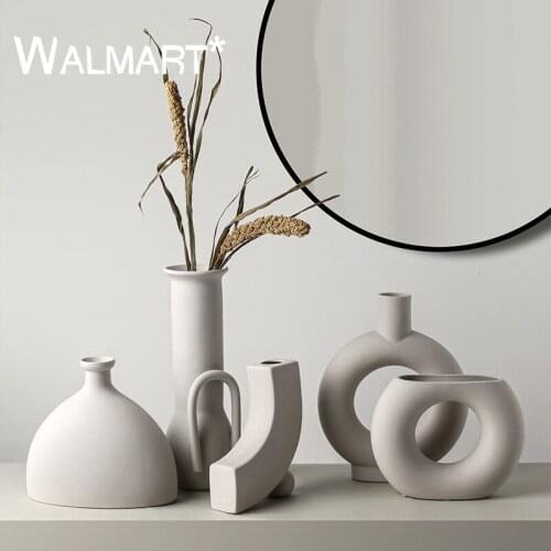 Nordic-Style Home Living Room Decoration Modern Desktop Ornaments Ceramic Flower Ware Geometric Art Flower Arrangement Vase Gift