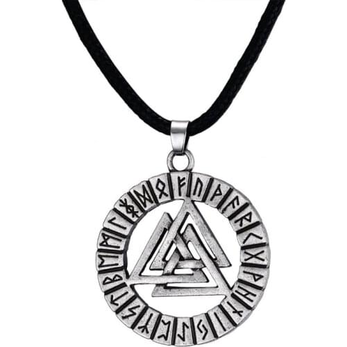 Vintage Men Circle Viking Symbol Necklaces Stainless Steel Nordic Triangle Hrunger Odins Valknut Pendants Jewelry