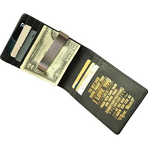 Money Clip for son from mum,Custom Engraved Slim Bifold Leather Wallets with Money Clips
