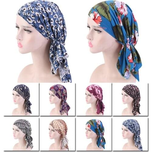 Fashion Women Flower Muslim Ruffle Cancer Chemo Hat Beanie Scarf Turban Head Wrap Cap Printed Headwear Lady Hats New