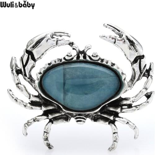 Wuli&baby Big Blue Crab Vintage Brooch Women Gift Winter Coat Sweater Badge Cute Animal Jewelry Accessory