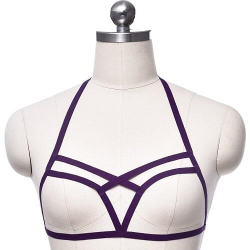 Goth Cross Soft Body Harness Belt Hollow Sexy Lingerie Open Chest Bondage Crop Tops Cage Fetish Rave Harness Bra