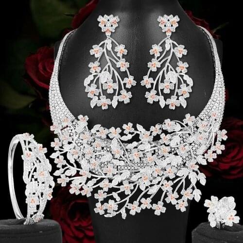 Blachette Shiny Cubic Zirconia Exquisite Necklace Earrings Bracelet Ring Jewelry Sets For Women Wedding Party Engagement Jewelry
