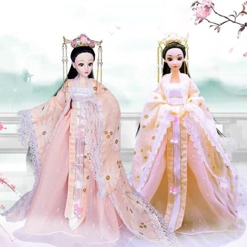 1/6 Scale 30cm Ancient Costume Hanfu Dress Long Hair Fairy Princess Barbi Doll Joints Body Model Toy Gift For Girl C1250
