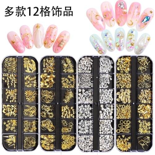 1 Set Gold Silver Hollow 3D Nail Art Decorations Mix Metal Frame Nail Rivets Shiny Charm Manicure Accessories Studs