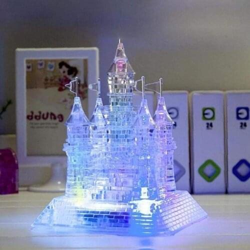 1 Set Of Puzzle Castle DIY Castle 3D Crystal Building Flashing Block Musical With Puzzles Light Intelligence Assembled Toy J3E0