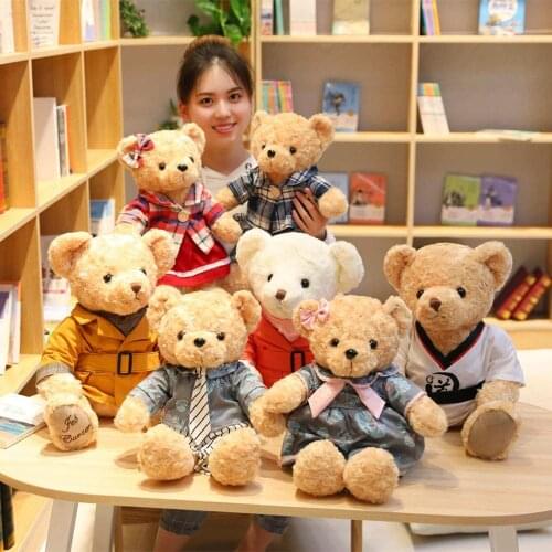 1pc 45cmLovely Couple Teddy Bear With Clothes Plush Toys Dolls Stuffed Toy Kids Children Girl Birthday Christmas Wedding Gift