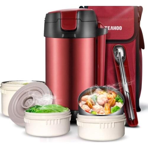 2.2L Stainless Steel Insulated Lunch Box 3 Layer Student Adult Bento Box Vacuum Insulation Barrel 12 Hours for Winter