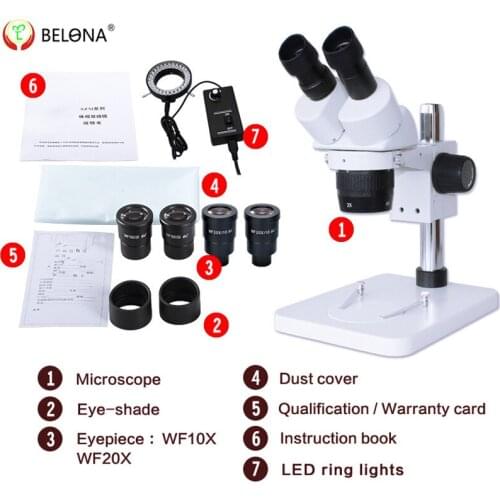 20X-40X-80X Table Pillar Stand Zoom Magnification Binocular Stereo Microscope inspect PCB microscope+60LED+Two WF20X eyepiece