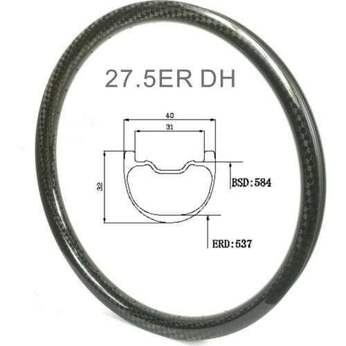 27.5ER DH Mtb Carbon Rims 40mm width 32mm Profile Down Hill Mountain Bicycle Fibre Rims Tubeless Hookless