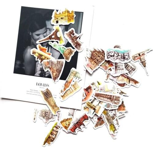 42pcs Retro Waterproof Stickers mini Toy Landmark Building Postmark Postage Decals Sticker for DIY Suitcase Guitar Laptop Car