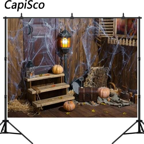 Capisco photography background Halloween spider wood house pumpkin window backdrop professional photocall photoshoot prop