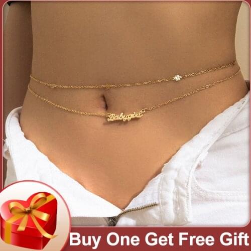 Letter Waist Chain For Women Simple Fashion Metal Copper Body Jewery 2021 Multi-Layer Golden Sexy Baby Pendant Thin Belly Chain