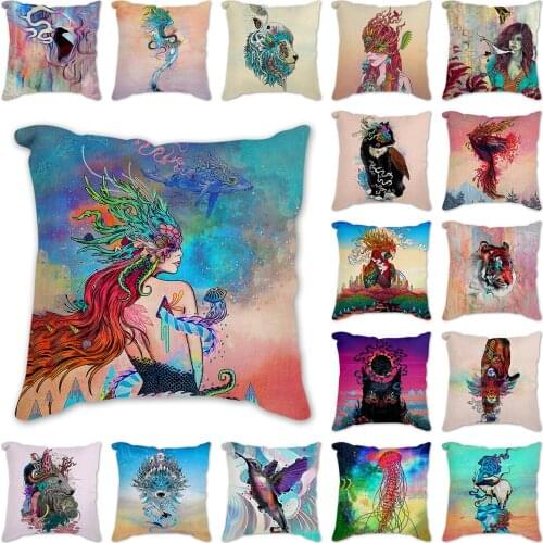 Decorative Cushion Cover Linen Throw Pillow Cover Animals and nature Print Pillow Case Home Office Sofa Decor 45x45cm
