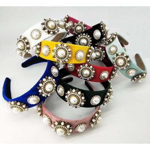 Tiaras and Crowns Flannel Black Crown Hairband Women Pearl Luxury Rhinestone Hairband Crown Hair Accessories