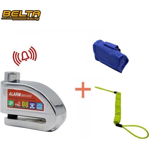 Chrome Motorcycle Bicycle Security Anti-Theft Disc Alarm Lock With Black Bag And Green Reminder Cable KSS-L101 Chrome series