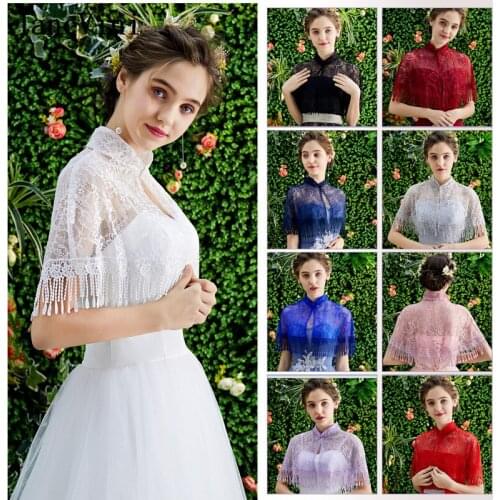 JaneVini 2019 Summer Elegant Bridal Bolero Wedding Wraps Women Short Shawls Lace Tassel Evening Party Cape Cloak Brautjacke Lace