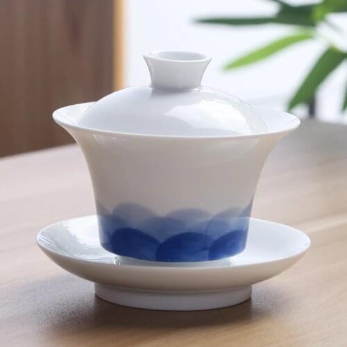 Hand-Painted Blue Pattern Underglaze Ceramic Tea Bowl Tea Cup Large Size Jingdezhen Tea Cup Sopera De Ceramica Gaiwan