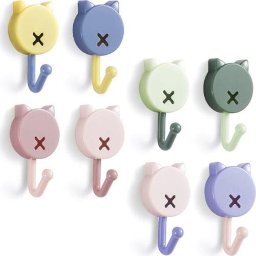 10Pcs/Set Creative Cute Cat Hook Cat Tail Hook Key Umbrella Clothing Hat Bathroom Strong Viscose Storage Hook Wall Decorative
