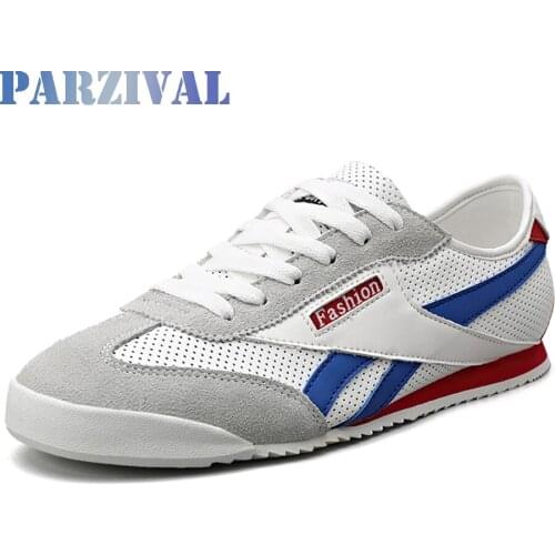 PARZIVAL New Men Sneakers Casual Shoes Men Fashion Flat Tenis Masculino Vulcanized Shoes Zapatos De Hombre Leather Mesh Shoes