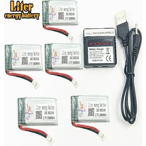 1000mAh 3.7V 902540 25c LiPo Battery + USB Charger for SYMA X5C X5 X5SW X5HW X5HC RC Drone Quadcopter Spare Battery Parts