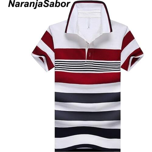 NaranjaSabor 2020 Summer Mens Polo Shirt Casual Slim Mens Short Sleeve Shirts Mens Brand Clothing Striped Boy Polos Shirts 4XL
