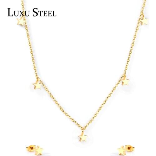 LUXUSTEEL Women Jewelry Sets Wedding Jewelry Brinco Gold Silver Color Star Pendant Necklace Earring Fashion Jewelry Party Gift