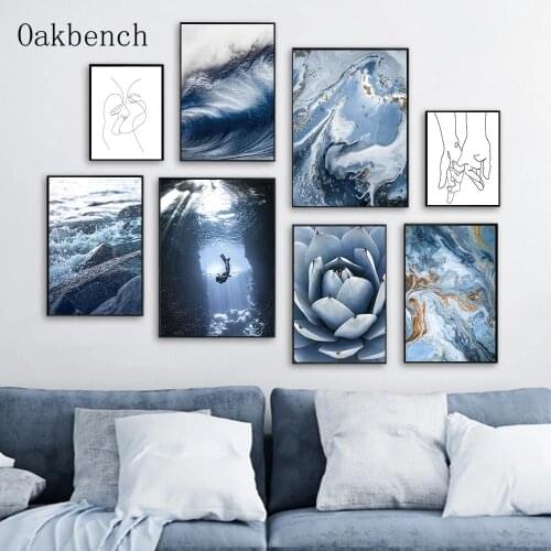 Hand In Hand Wall Art Poster Modern Marble Painting Ocean Landscape Canvas Print Nordic Wall Pictures For Living Room Decor