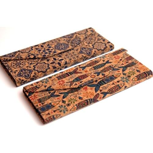 Natural Cork Eyeglass Cases for Vegan Environmental Friendly Wooden Fabric Fish Tile Pattern Women Men Sunglasses Storage Box