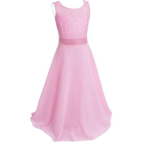 New Girls Party Dresses Kids Sleeveless Lace Long Maxi Dress Formal Girls Dress Junior Girls Clothes