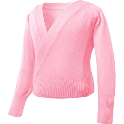 New Winter Autumn Warm Long Sleeve Waist Belt Sweater Child Girls Kids Ballet Dance Wrap Cross Tops