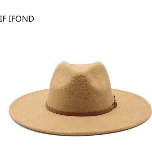 New 9.5CM Big Wide Brim Winter wool solid Classic fedoras cap British Style men women panama top hat Sombreros Jazz Church Cap