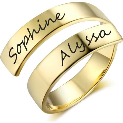 Personalized Gold Color Rings For Women Copper Adjustable Name Engraved Rings For Party Birthday Gifts
