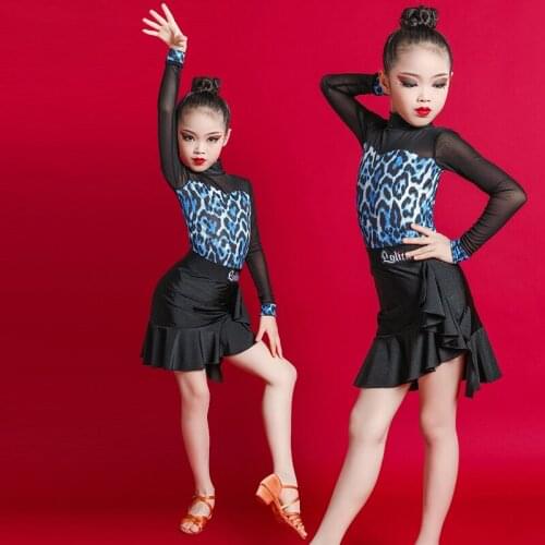 New Leopard Latin Dance Dress For Girl Child Salsa Tango Ballroom Dancing Dress Competition Costume Kids Practice Clothes DL6687